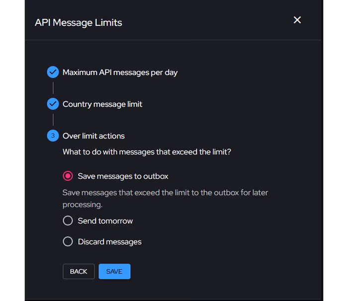 BulkGate API overlimit actions - Save messages to outbox