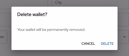 Confirming the deletion of a wallet