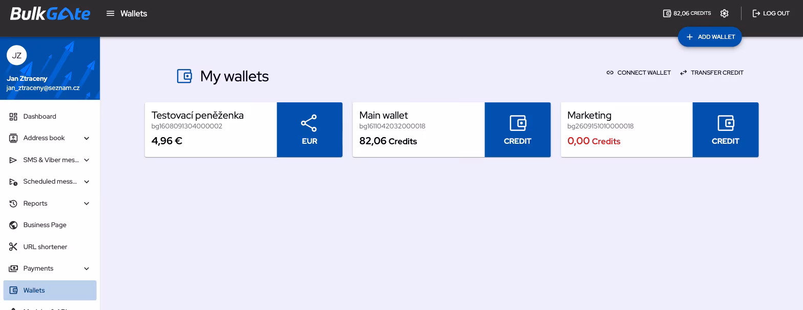 Wallet overview in the portal