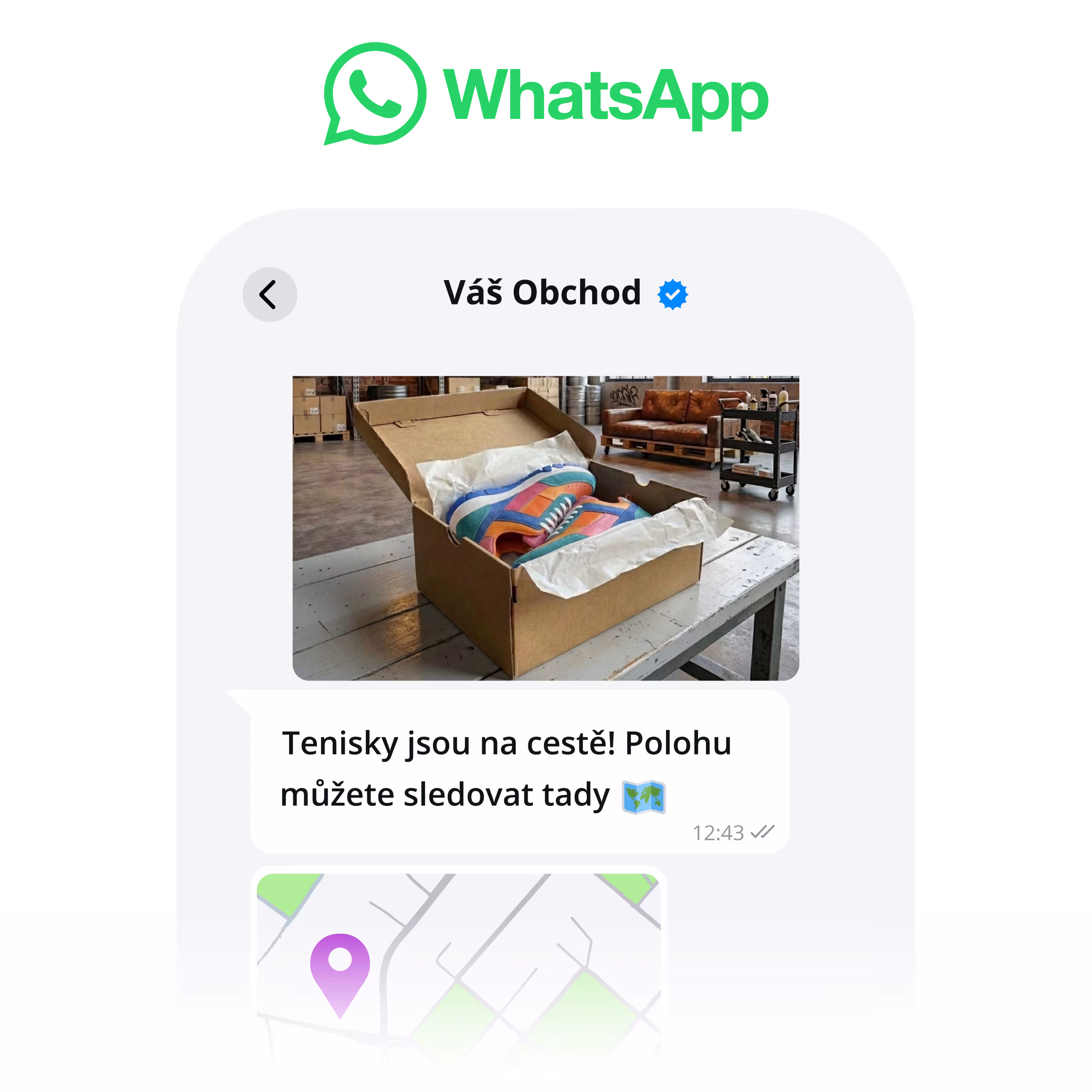 WhatsApp Business kanál – mockup interaktivního chatu na telefonu