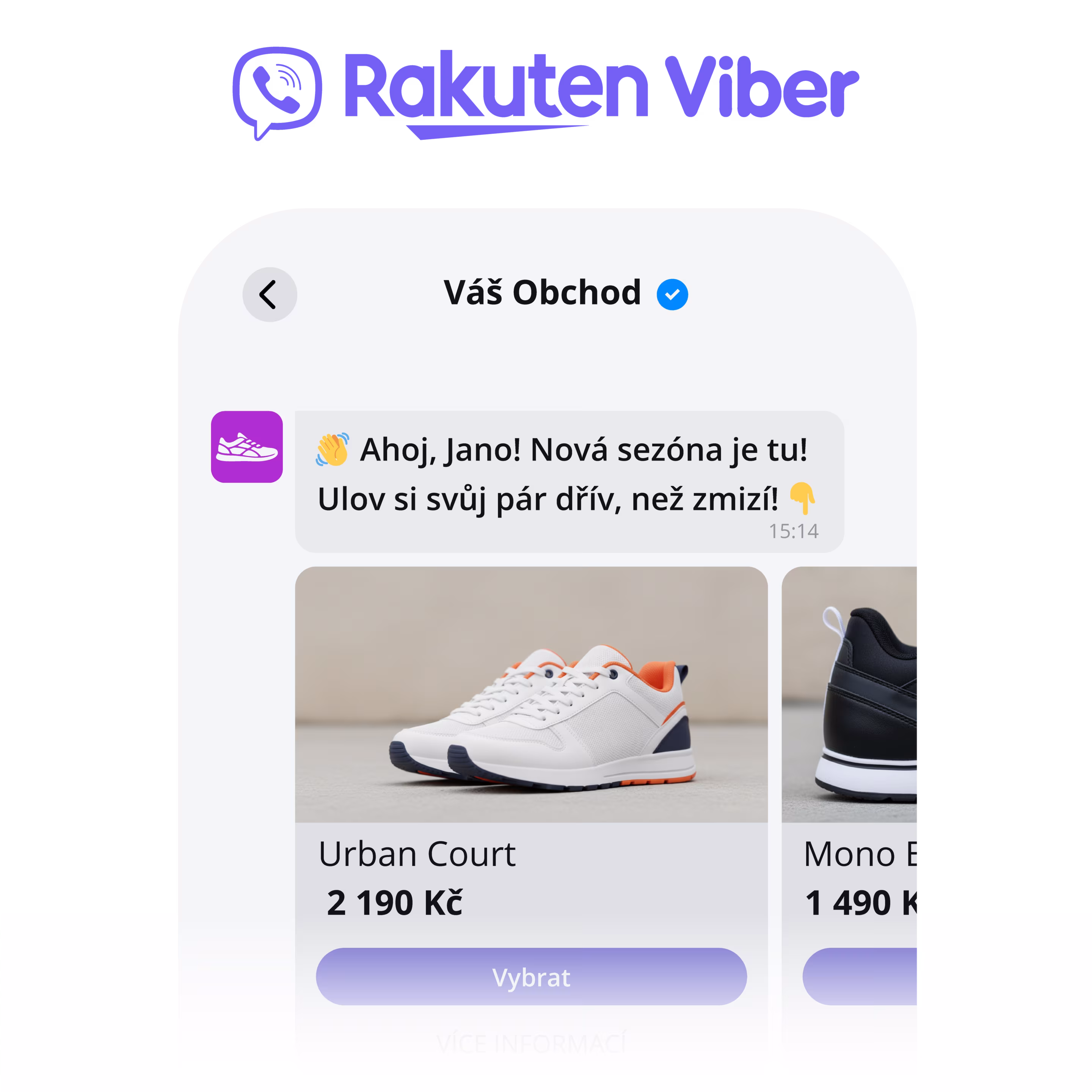 Mockup kanálu Viber Business s rich media správou na telefóne