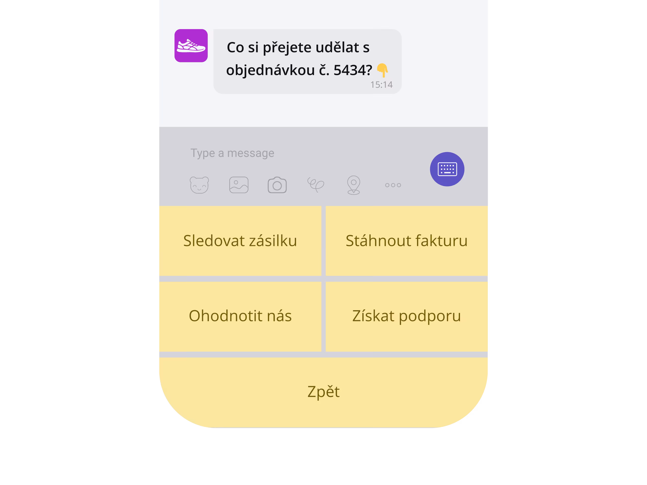 Viber samoobslužné interaktivní menu s tlačítky rychlých odpovědí