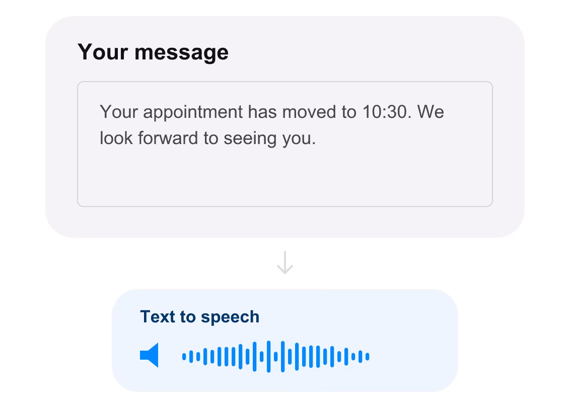 An appointment reminder converted from written text into speech.