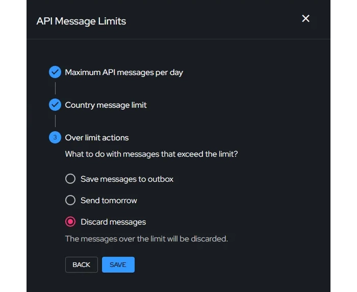 BulkGate API overlimit actions - Discard messages
